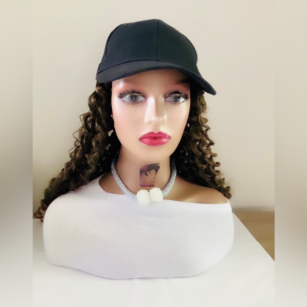 Beautiful two-tone synthetic curly wig baseball hat